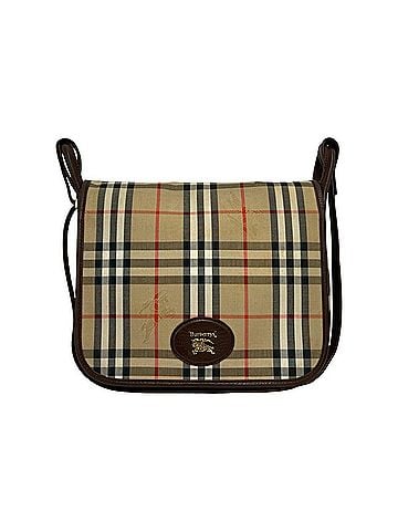 Burberry Burberrys Nova Check Shadow Horse Pattern Canvas Leather Shoulder Bag, Beige/Brown, 62695 (view 1)