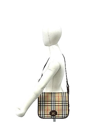 Burberry Burberrys Nova Check Shadow Horse Pattern Canvas Leather Shoulder Bag, Beige/Brown, 62695 (view 2)