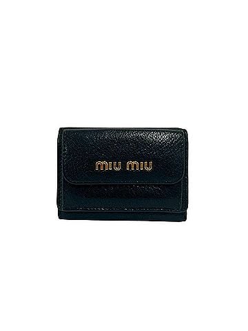Miu Miu MIUMIU Miu Logo Hardware Leather Tri-fold Wallet Mini Coin Purse Billfold Business Card Holder/Card Case Black 78972 (view 1)