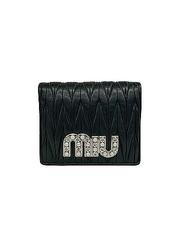 Miu Miu Miu Miu MIUMIU Matelassé Logo Bijou Leather Bi-fold Wallet Mini Black 29638 (view 1)
