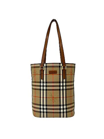 Burberry BURBERRY Nova Check Shadow Horse Pattern Logo Canvas Leather Tote Bag Beige Brown 44995 (view 1)