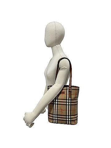Burberry BURBERRY Nova Check Shadow Horse Pattern Logo Canvas Leather Tote Bag Beige Brown 44995 (view 2)