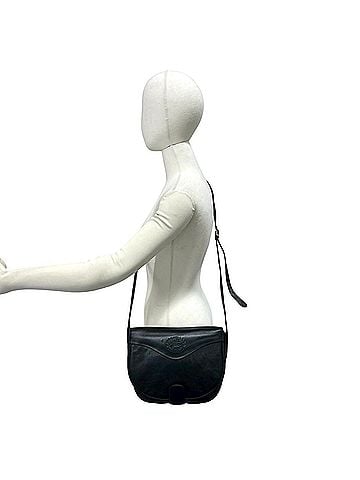 Burberry Burberrys Vintage Nova Check Pattern Shadow Horse Logo Leather Shoulder Bag, Black, 73338 (view 2)