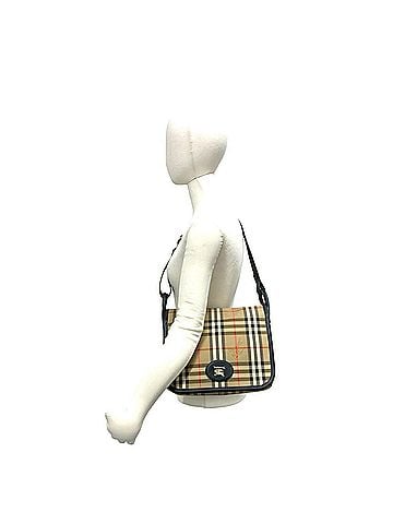 Burberry Burberrys Nova Check pattern Shadow Horse logo canvas and leather shoulder bag, black/beige, 61855 (view 2)
