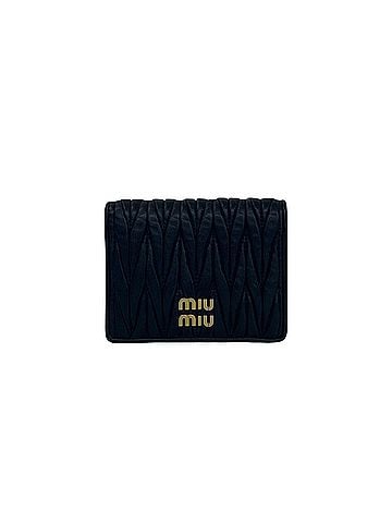 Miu Miu MIUMIU Miu Logo Hardware Matelassé Leather Bi-fold Mini Wallet, Business Card Holder/Card Case, Coin Purse, Black 40515 (view 1)
