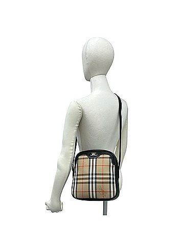 Burberry Burberrys Shadow Horse Logo Nova Check Pattern Canvas Leather Shoulder Bag Beige Black 39728 (view 2)