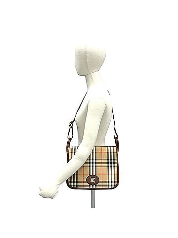 Burberry Burberrys Vintage Nova Check Shadow Horse Canvas Leather Shoulder Bag, Brown, 55980 (view 2)