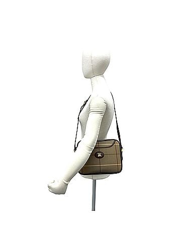 Burberry Burberrys Logo Shadow Horse Nova Check Canvas Leather Genuine Shoulder Bag Sacoche Khaki 22668 (view 2)