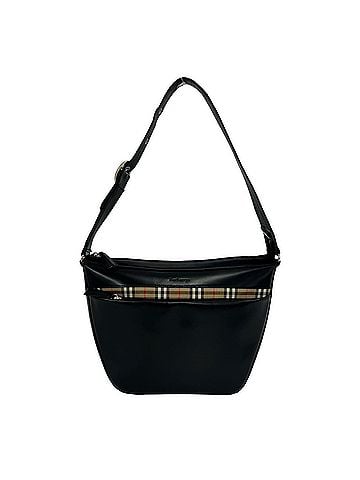 Burberry Burberrys Vintage Logo Nova Check Leather Canvas Semi One-Shoulder Bag Black pa8-9 (view 1)