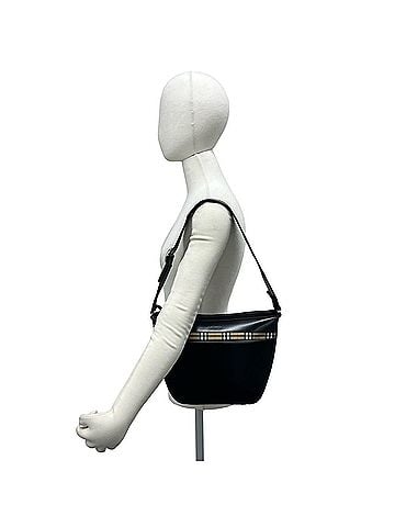 Burberry Burberrys Vintage Logo Nova Check Leather Canvas Semi One-Shoulder Bag Black pa8-9 (view 2)