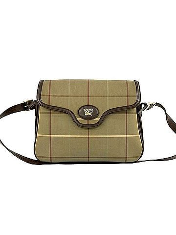 Burberry Burberrys Shadow Horse Logo Nova Check Pattern Canvas Leather Shoulder Bag, Khaki Brown, 22164 (view 1)