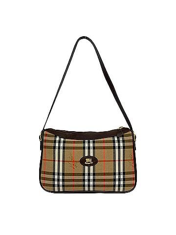 Burberry Burberrys Vintage Nova Check Canvas Shadow Horse Logo Leather Semi-Shoulder Bag, Brown, 02598 (view 1)