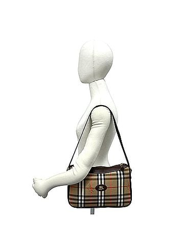 Burberry Burberrys Vintage Nova Check Canvas Shadow Horse Logo Leather Semi-Shoulder Bag, Brown, 02598 (view 2)