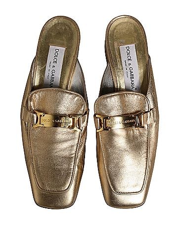 Dolce & Gabbana Gold Leather Flats Slides Mule Loafers Women's Shoes (view 2)
