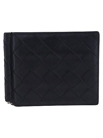 Bottega Veneta Bifold Card Holder Intercciato Leather Navy Leather Card Holders Accessory (view 1)