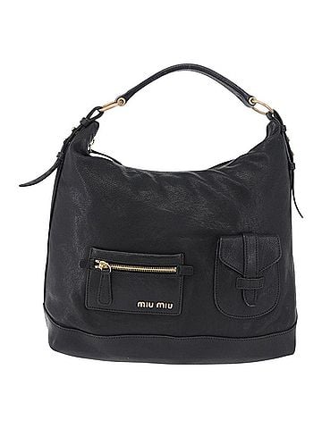 Miu Miu Zip Front Pocket Shopping Tote Leather Black Leather Shoulder Bag Bag (view 1)