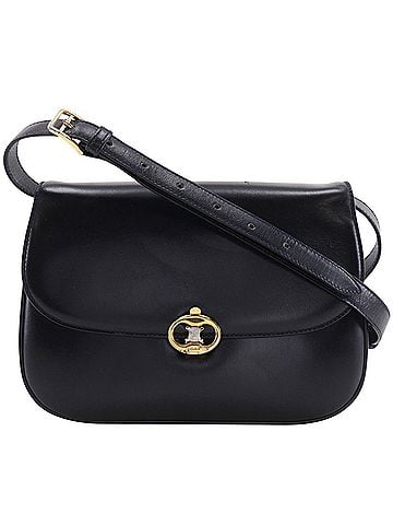 Céline Vintage Triomphe Flap Leather Black Calfskin Shoulder Bag Bag (view 1)