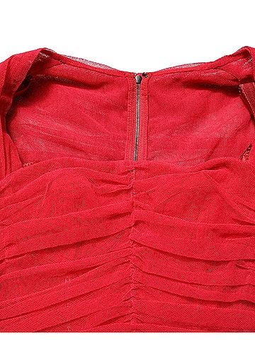 Dolce & Gabbana Red Cotton Ruched Stretch Tulle Midi Women's Dress (view 1)