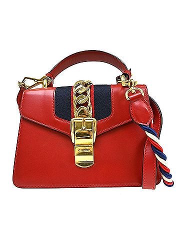 Gucci Sylvie Top Handle Leather Red Leather Handbag (view 1)