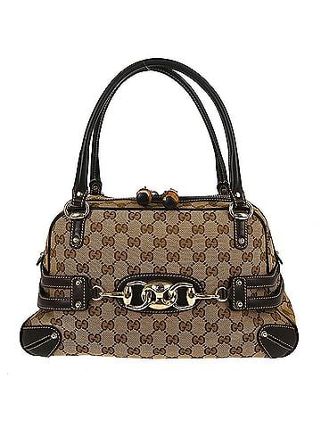 Gucci Bamboo Horsebit Canvas And Leather Brown Canvas Shoulder Bag Bag (view 1)