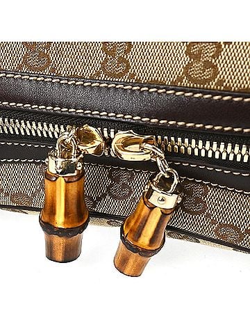 Gucci Bamboo Horsebit Canvas And Leather Brown Canvas Shoulder Bag Bag (view 2)