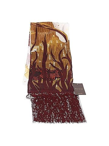 Gucci Printed Silk Fringed Scarf Silk Burgundy Silk Scarve &amp; Shawl Accessory (view 2)