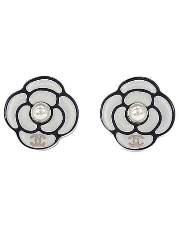Chanel Camellia Stud Plastic White Plastic Earrings Jewelry (view 1)