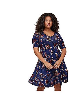 Torrid Knit Floral Super Soft Skater Dress Casual Dress (view 1)