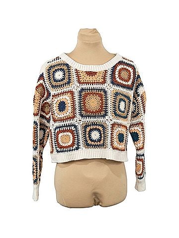 American Eagle Outfitters Retro Bohemian Crochet Crew Neck Sweater Pullover Sweater (view 1)