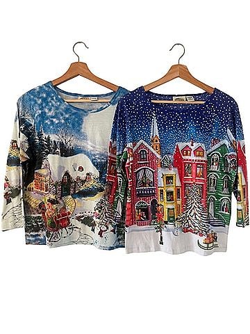 Collections etc. Holiday Village Long Sleeve Blouse (view 1)