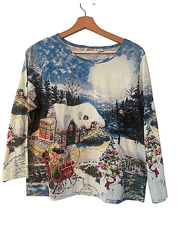 Collections etc. Holiday Village Long Sleeve Blouse (view 2)