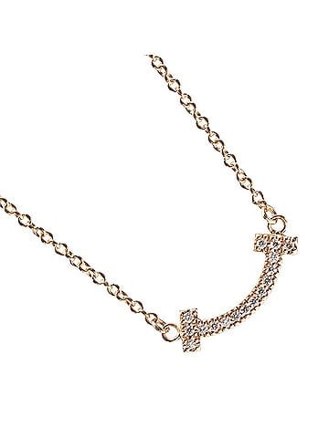 Tiffany & Co. Tiffany &amp; Co. T Smile Mini Necklace, 18K Pink Gold with Diamonds, Approx. 2.34g. (view 1)