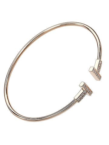Tiffany & Co. Tiffany &amp; Co. T Wire Bracelet, 18K Pink Gold with Diamonds, Approx. 8.3g. (view 1)
