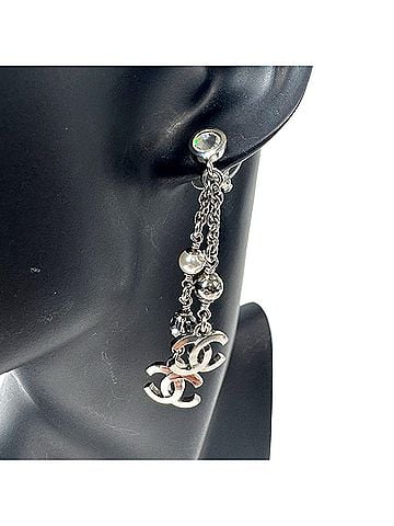 Chanel Chanel Coco Mark Long Drop Earrings (Pair) with Rhinestones and Pearls, C24K Gold, for Women (view 2)