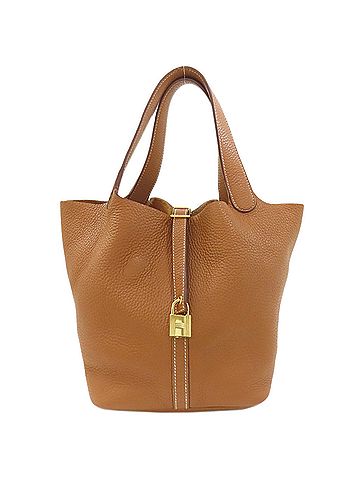 Hermès Hermes Picotin Lock MM Gold Handbag with Hardware, Taurillon Clemence Leather, Women's (view 1)