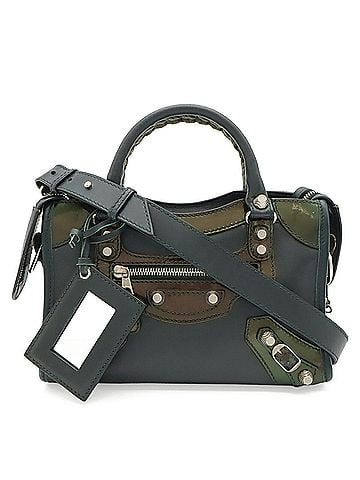 Balenciaga BALENCIAGA Giant Mini City Handbag Shoulder Bag Leather Enamel Dark Green 309544 (view 2)