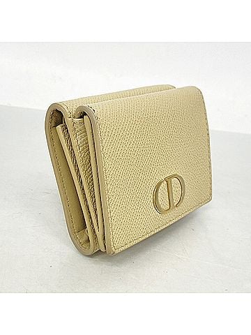 Christian Dior Christian Dior Tri-fold Leather Wallet, Beige, Women's (view 2)