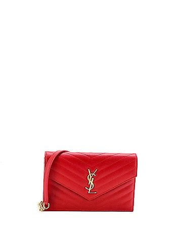 Saint Laurent Classic Monogram Wallet on Chain Matelasse Chevron Metallic Leather Small (view 1)