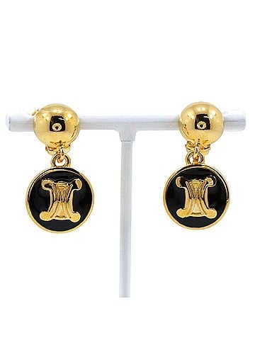 Céline Celine Triomphe Earrings, Gold Plated, Approx. 14.7g, Women's. (view 1)