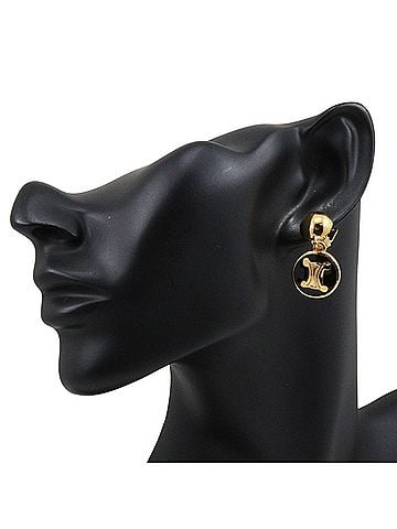 Céline Celine Triomphe Earrings, Gold Plated, Approx. 14.7g, Women's. (view 2)