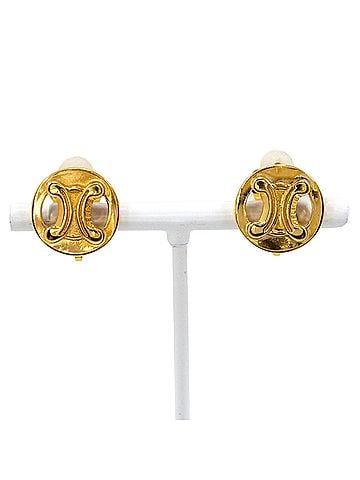 Céline Celine Triomphe Earrings, Gold Plated, Approx. 7.8g, Women's. (view 1)