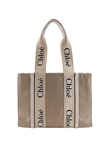 Chloé Chloé Chloe Woody Medium Tote Bag, Canvas, Beige, A4 Size, Women's (view 1)