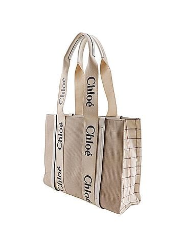 Chloé Chloé Chloe Woody Medium Tote Bag, Canvas, Beige, A4 Size, Women's (view 2)