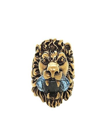 Gucci Gucci Lion Head Metal Stone Ring, Size #8 (approx.), Gold, 1490GUCCI (view 1)