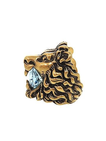 Gucci Gucci Lion Head Metal Stone Ring, Size #8 (approx.), Gold, 1490GUCCI (view 2)