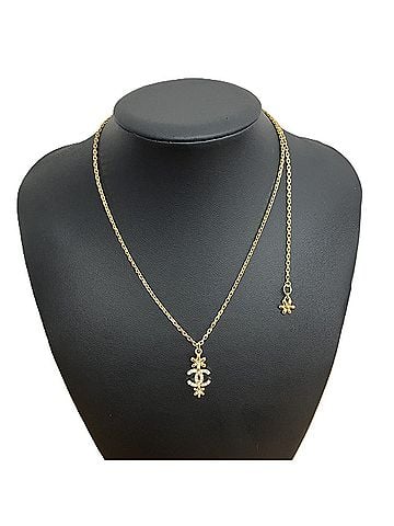 Chanel CHANEL Flower Coco Faux Pearl Necklace F23A Gold Women's (view 1)