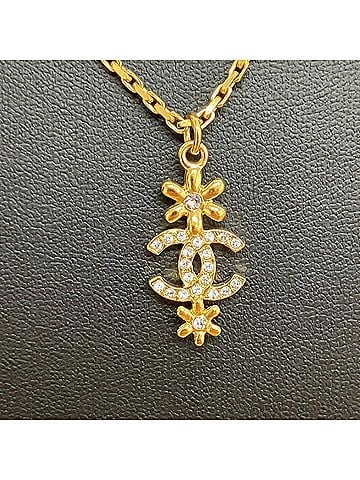 Chanel CHANEL Flower Coco Faux Pearl Necklace F23A Gold Women's (view 2)