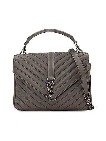 Saint Laurent Saint Laurent College 2-way Hand Chain Shoulder Handbag, Leather, Gray, 428056, Silver Hardware. (view 1)