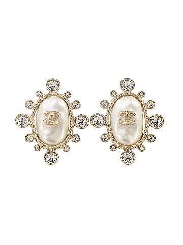 Chanel Chanel Coco Mark Faux Pearl Rhinestone Earrings, Gold &amp; White, B19C (view 1)
