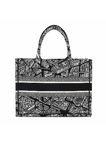 Christian Dior Christian Dior Book Tote Medium Handbag, Plan de Paris Canvas, Black/White, M1296ZOMP (view 2)